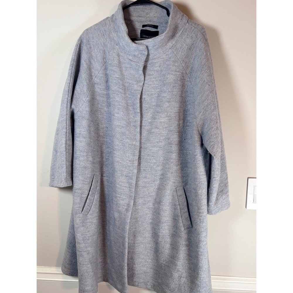 Cynthia Rowley 100% Wool Coat Grey Funnel Neck Button Front Plus Size 2X